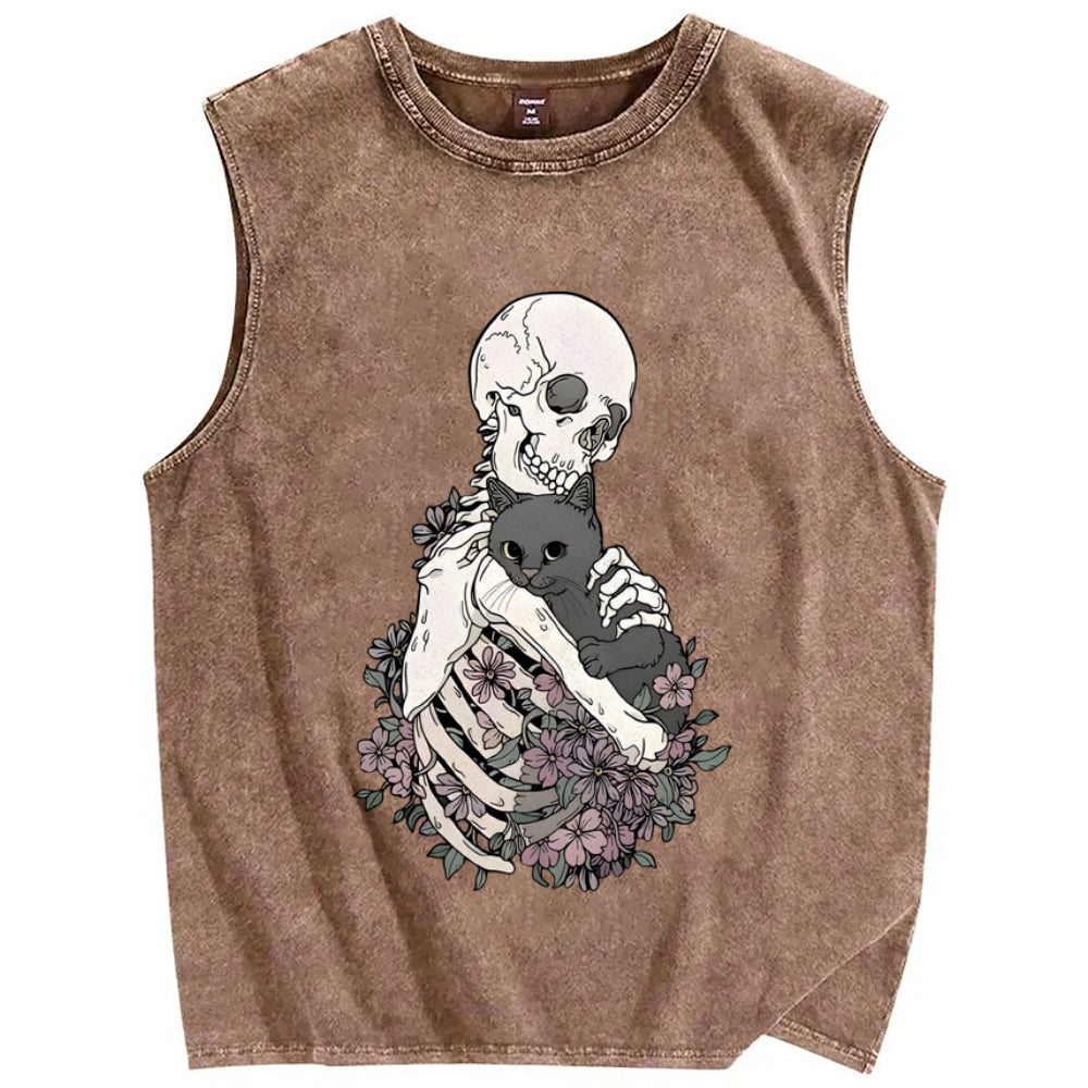 Love cats to the death Vintage Distressed Washed Tank Top