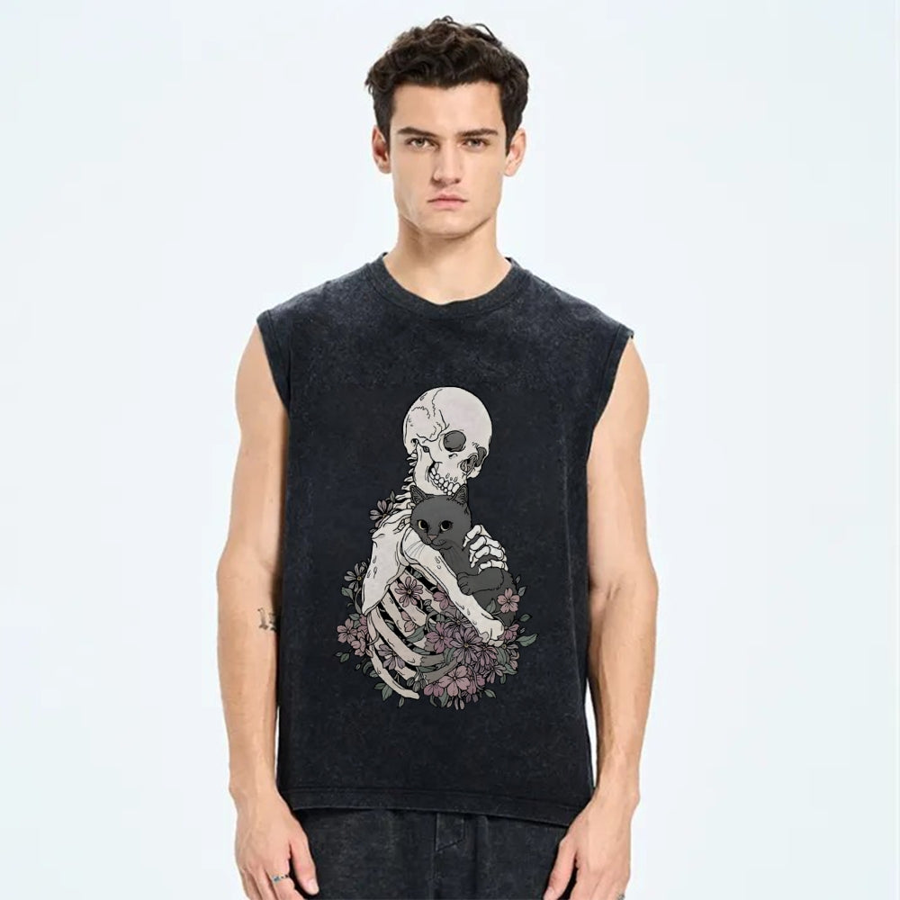 Love cats to the death Vintage Distressed Washed Tank Top