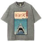 Ukiyoe Shark Jaws Vintage Wash Japanese Design T-Shirt