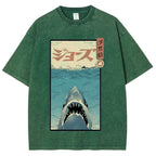 Ukiyoe Shark Jaws Vintage Wash Japanese Design T-Shirt