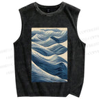 Unisex Japanese Wave Printed Washed Tank Top