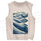 Unisex Japanese Wave Printed Washed Tank Top