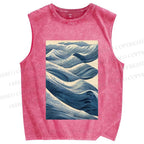 Unisex Japanese Wave Printed Washed Tank Top