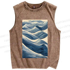 Unisex Japanese Wave Printed Washed Tank Top