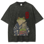 Frog Hugging Cat Washed T-Shirt