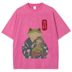 Frog Hugging Cat Washed T-Shirt