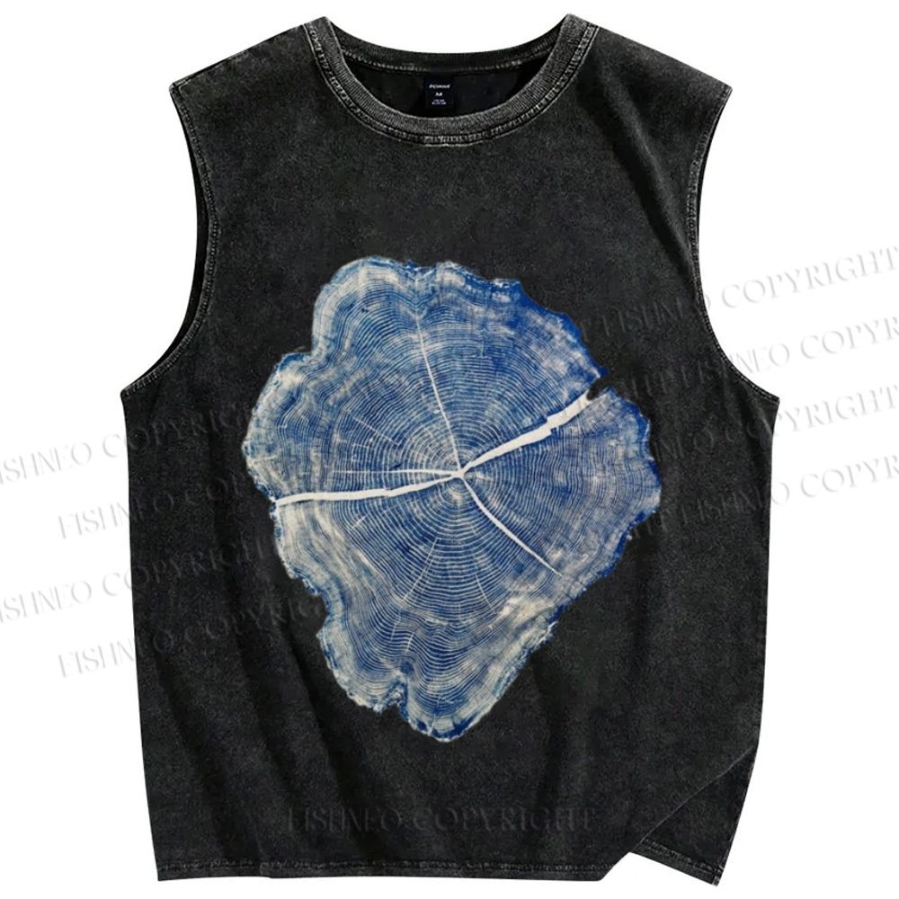 Unisex Annual Rings Printed Washed Tank Top