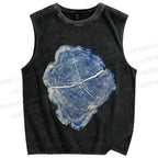 Unisex Annual Rings Printed Washed Tank Top
