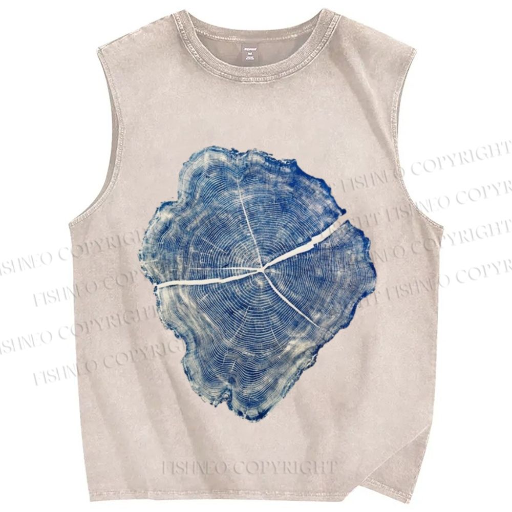 Unisex Annual Rings Printed Washed Tank Top