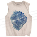 Unisex Annual Rings Printed Washed Tank Top