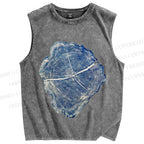 Unisex Annual Rings Printed Washed Tank Top