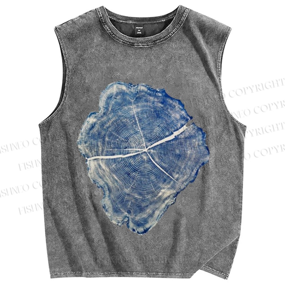 Unisex Annual Rings Printed Washed Tank Top