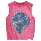 Unisex Annual Rings Printed Washed Tank Top