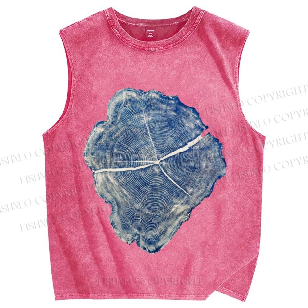 Unisex Annual Rings Printed Washed Tank Top
