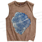 Unisex Annual Rings Printed Washed Tank Top