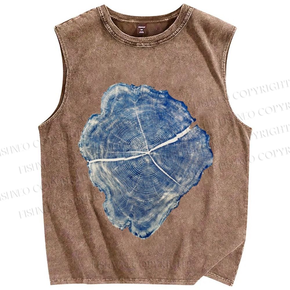 Unisex Annual Rings Printed Washed Tank Top