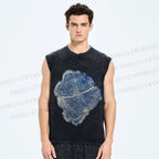 Unisex Annual Rings Printed Washed Tank Top