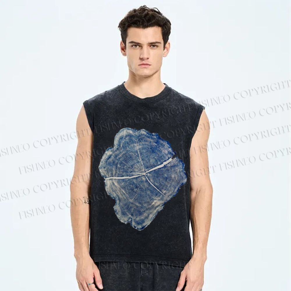 Unisex Annual Rings Printed Washed Tank Top