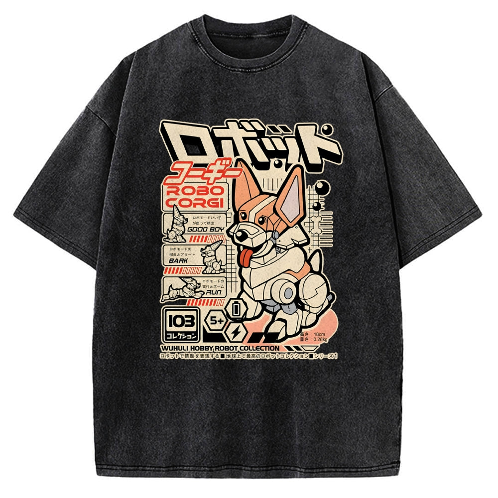 Robo Corgi Vintage Washed T-shirt