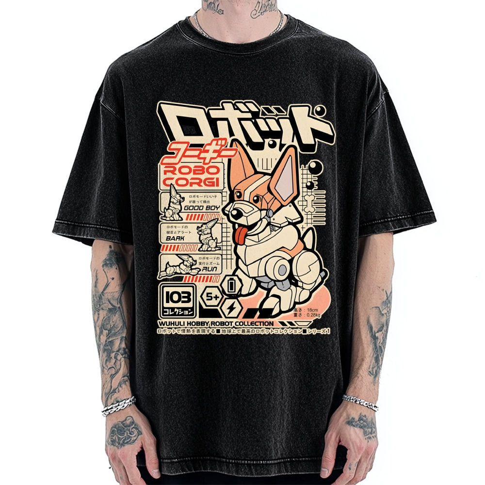 Robo Corgi Vintage Washed T-shirt