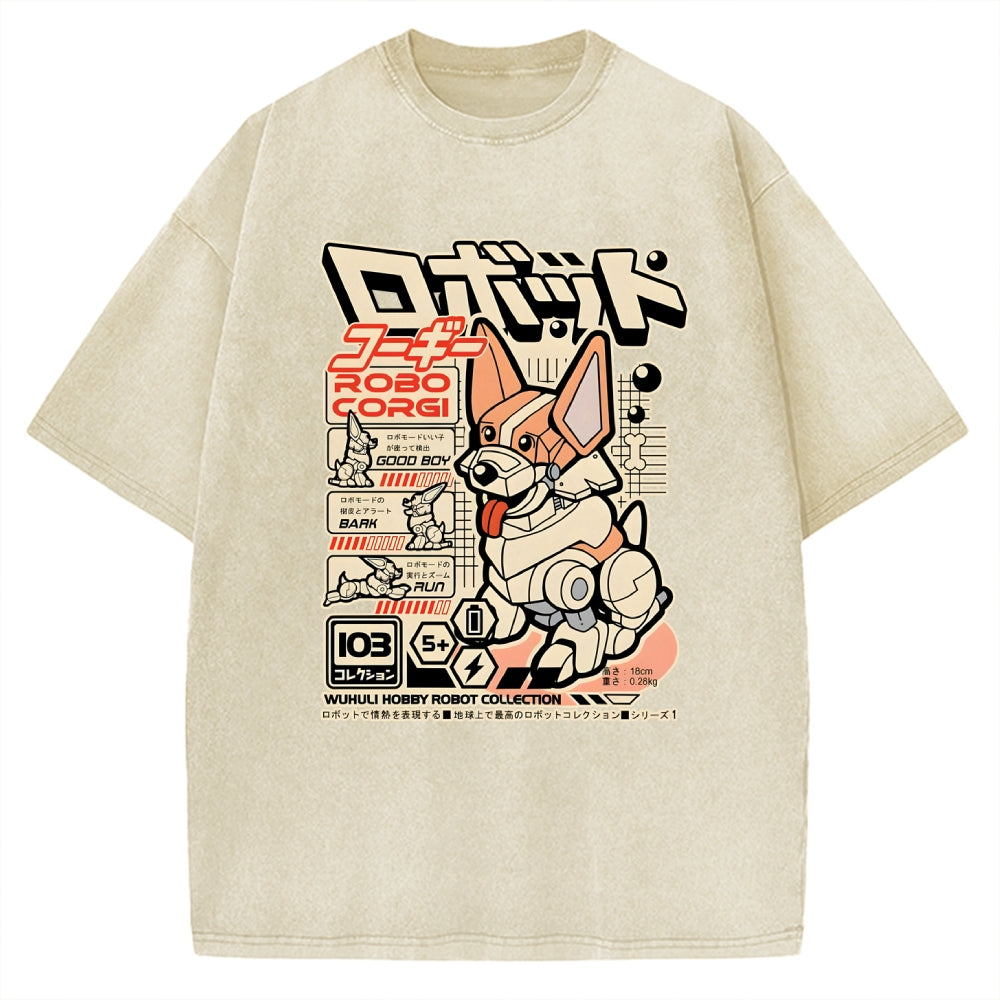 Robo Corgi Vintage Washed T-shirt