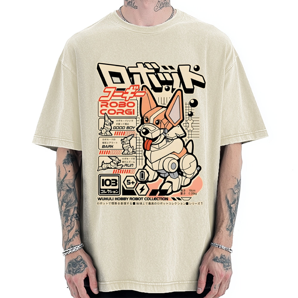 Robo Corgi Vintage Washed T-shirt