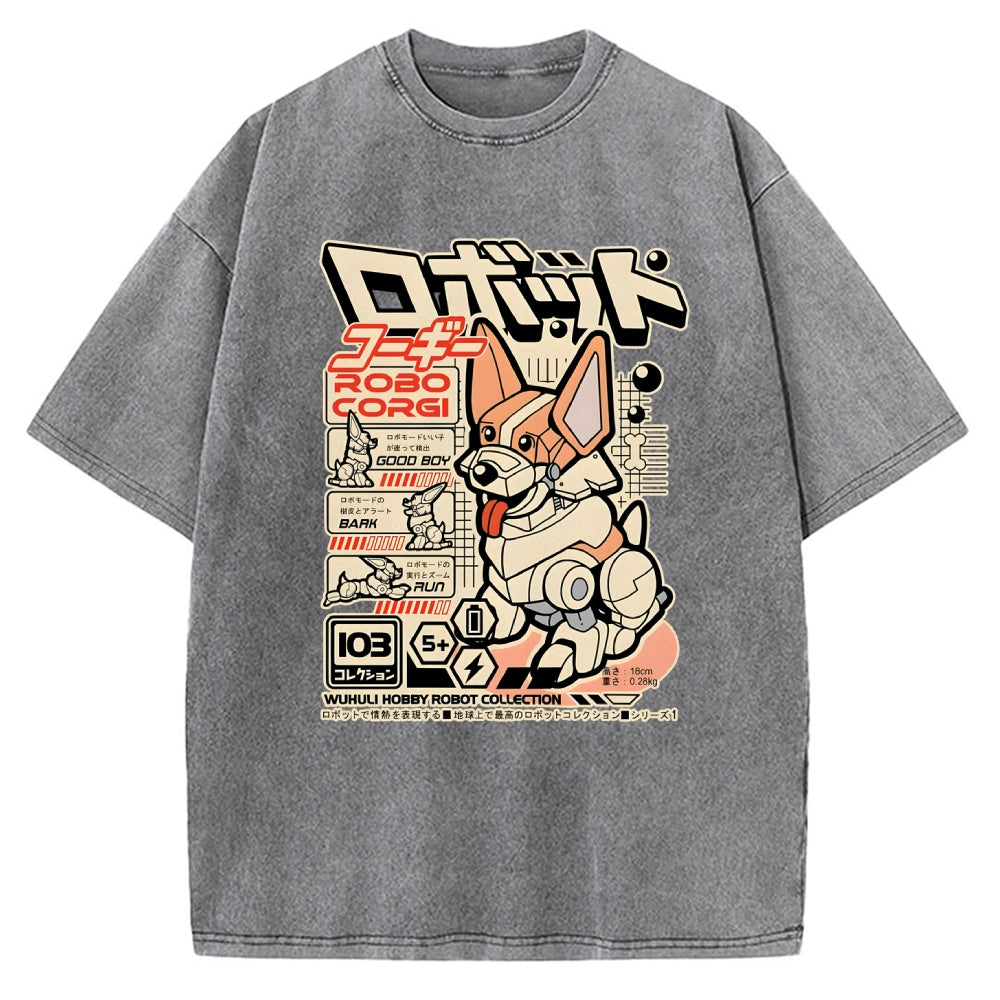 Robo Corgi Vintage Washed T-shirt