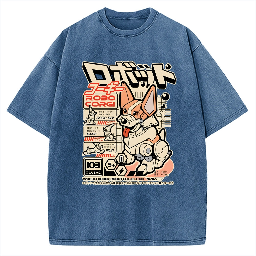 Robo Corgi Vintage Washed T-shirt