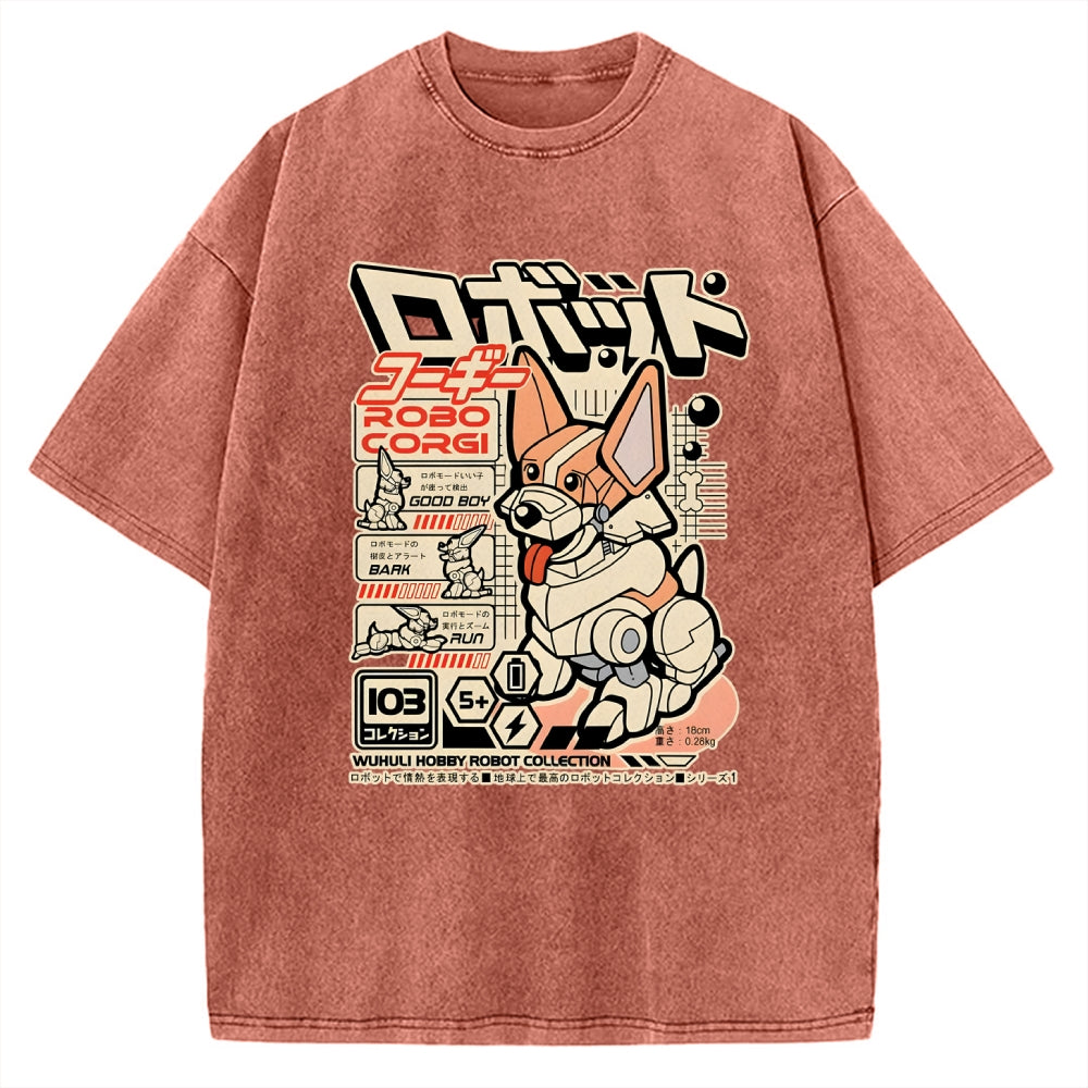 Robo Corgi Vintage Washed T-shirt