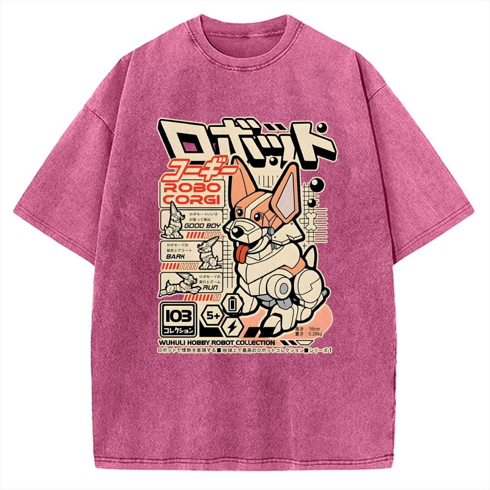 Robo Corgi Vintage Washed T-shirt