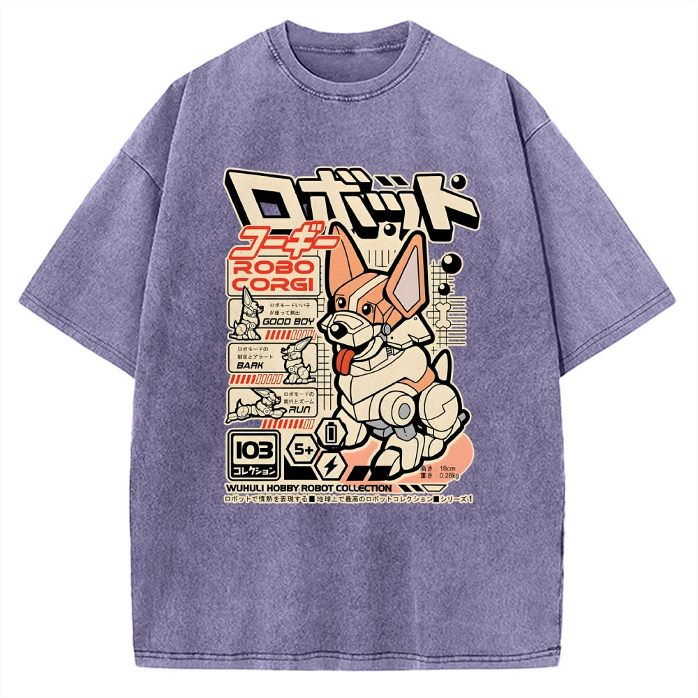 Robo Corgi Vintage Washed T-shirt