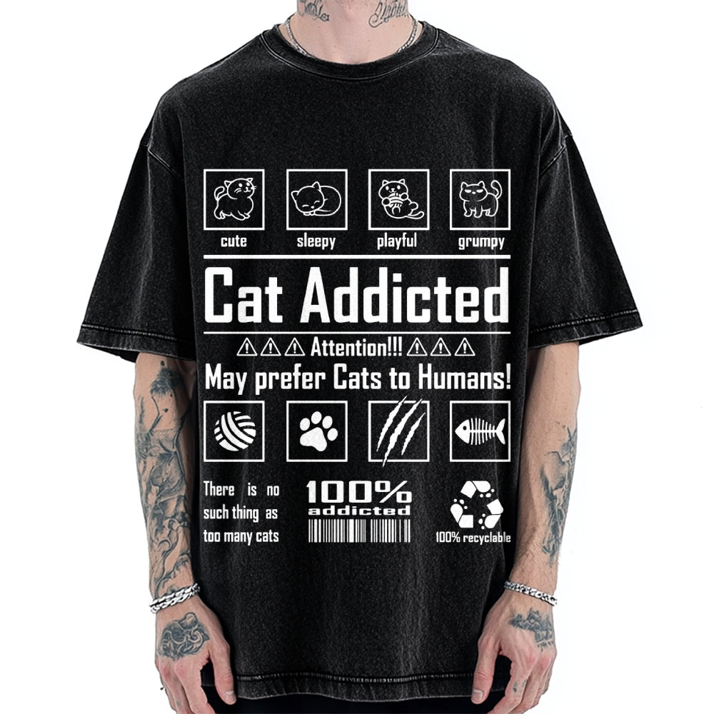 Cat Addicted Vintage Washed T-shirt