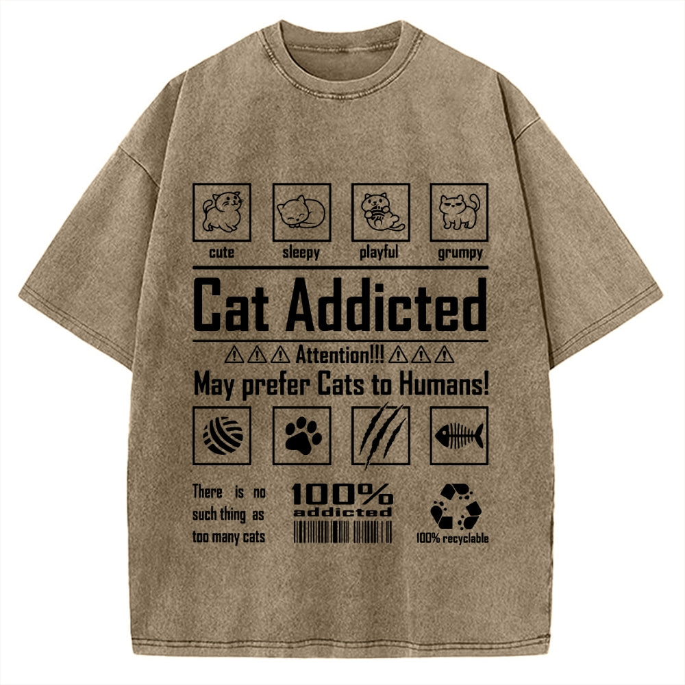 Cat Addicted Vintage Washed T-shirt