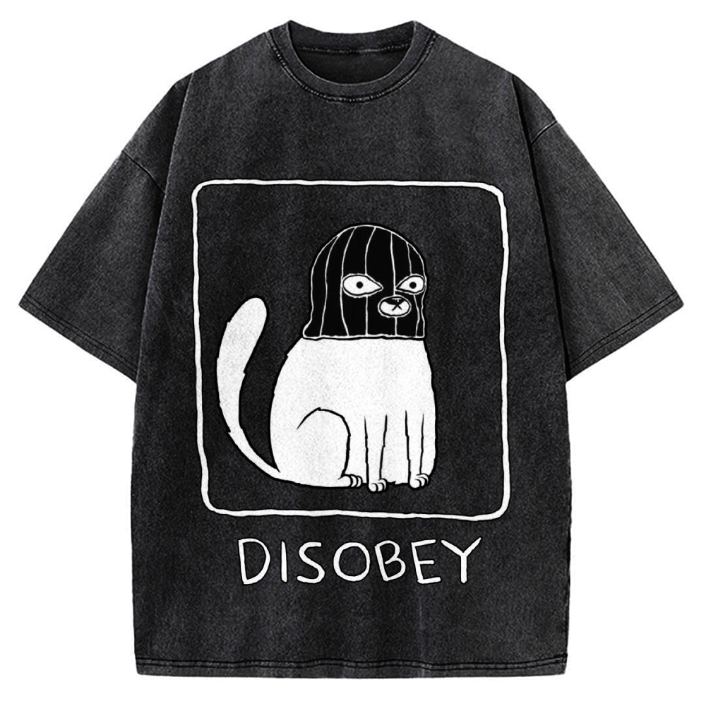 Disobey Rebellious Criminal Thief Cat Vintage Washed T-shirt