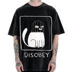 Disobey Rebellious Criminal Thief Cat Vintage Washed T-shirt