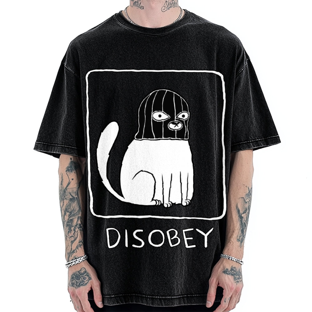 Disobey Rebellious Criminal Thief Cat Vintage Washed T-shirt