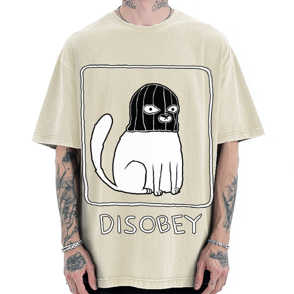 Disobey Rebellious Criminal Thief Cat Vintage Washed T-shirt