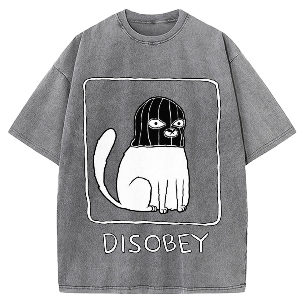 Disobey Rebellious Criminal Thief Cat Vintage Washed T-shirt