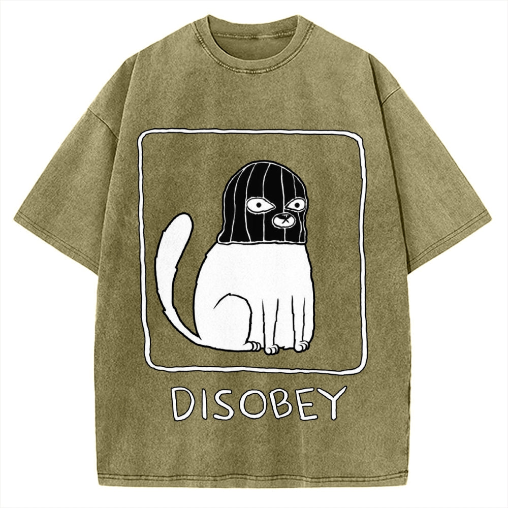 Disobey Rebellious Criminal Thief Cat Vintage Washed T-shirt