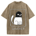 Disobey Rebellious Criminal Thief Cat Vintage Washed T-shirt