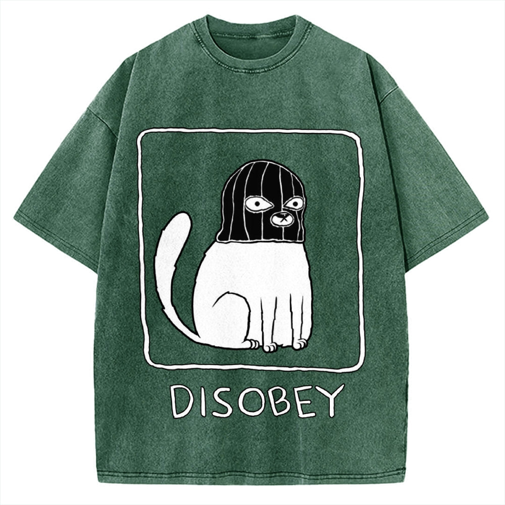 Disobey Rebellious Criminal Thief Cat Vintage Washed T-shirt
