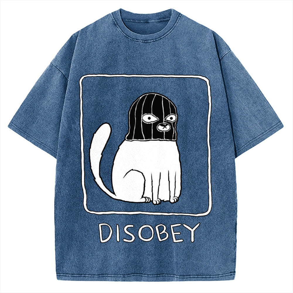 Disobey Rebellious Criminal Thief Cat Vintage Washed T-shirt