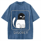 Disobey Rebellious Criminal Thief Cat Vintage Washed T-shirt