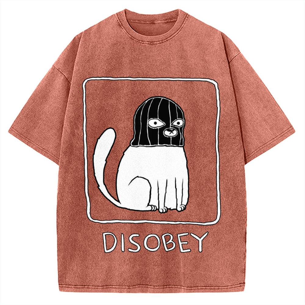 Disobey Rebellious Criminal Thief Cat Vintage Washed T-shirt