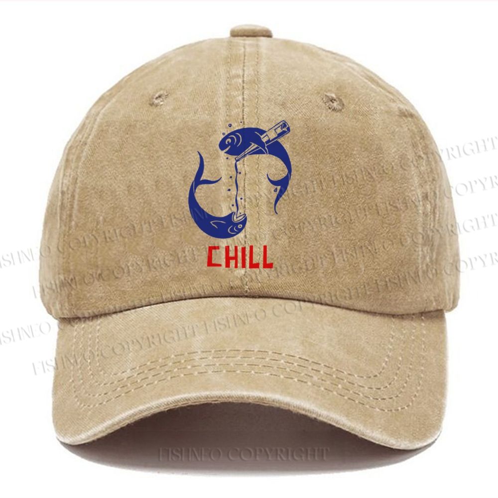 Unisex Chill Drinking Sardine Fish Vintage Casual Washed Cap