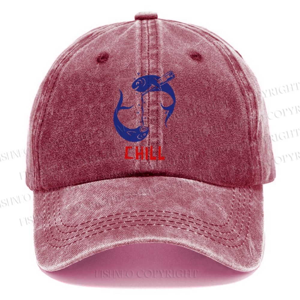 Unisex Chill Drinking Sardine Fish Vintage Casual Washed Cap