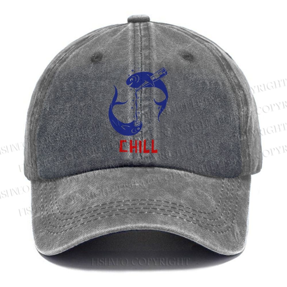 Unisex Chill Drinking Sardine Fish Vintage Casual Washed Cap