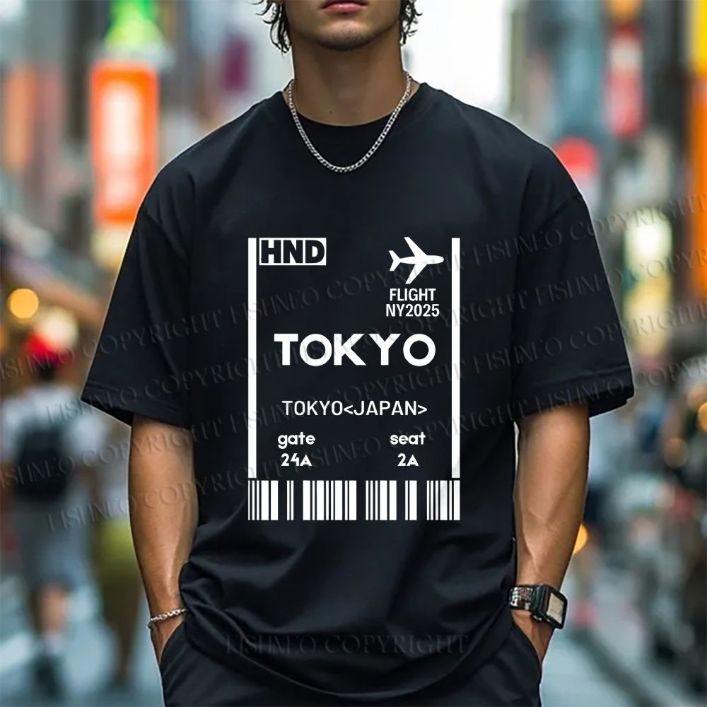 Unisex Tokyo Boarding Card Vintage Classic Cotton T-shirt
