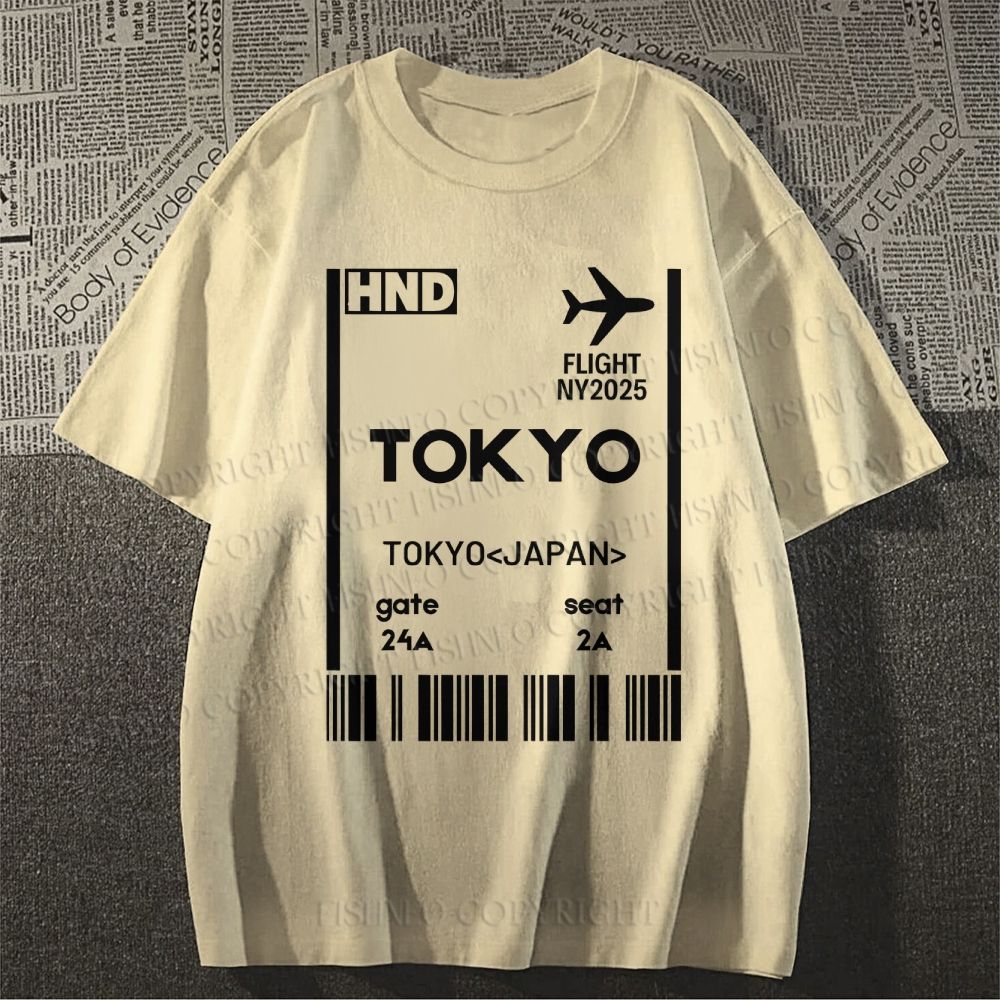 Unisex Tokyo Boarding Card Vintage Classic Cotton T-shirt