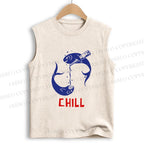 Unisex Chill Drinking Sardine Fish Printed Cotton Tank Top